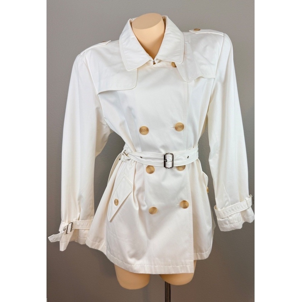 Gallery Old Money White Double Breasted Belted Trench Coat Jacket XL